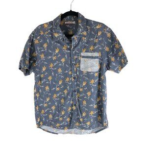 Altamar Mens Short Sleeve Floral Button-Up Shirt Cotton Blend Blue Yellow Size M
